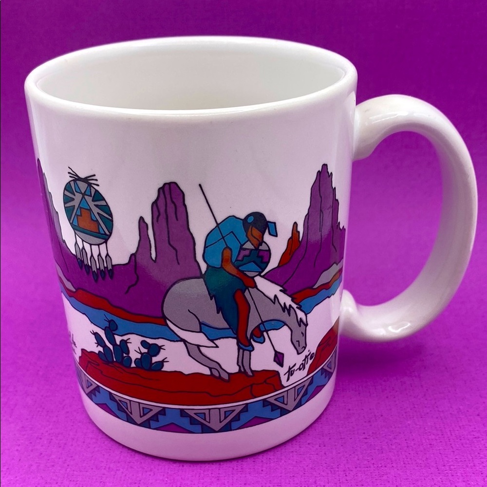 A Touch Of USA By Earthtones Designer Cup Artist Signed “ End Of Trail” Tu-Oti